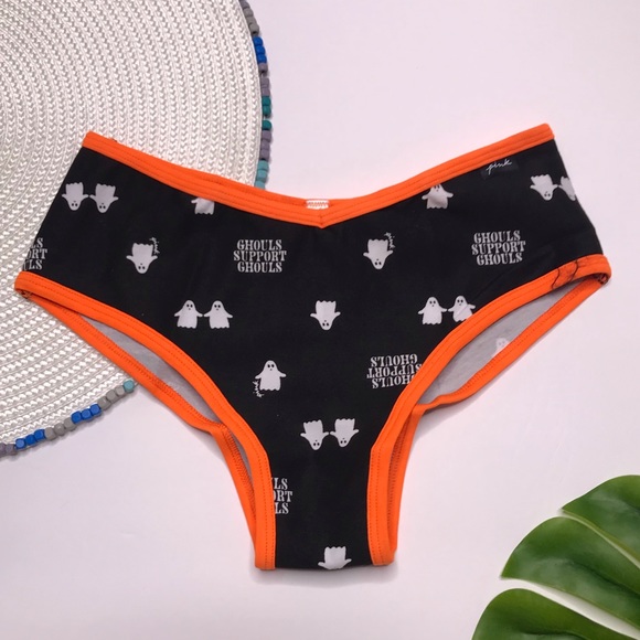Victoria’s Secret PINK Cotton Cheekster Panty Black Halloween Ghost NEW - Picture 2 of 4